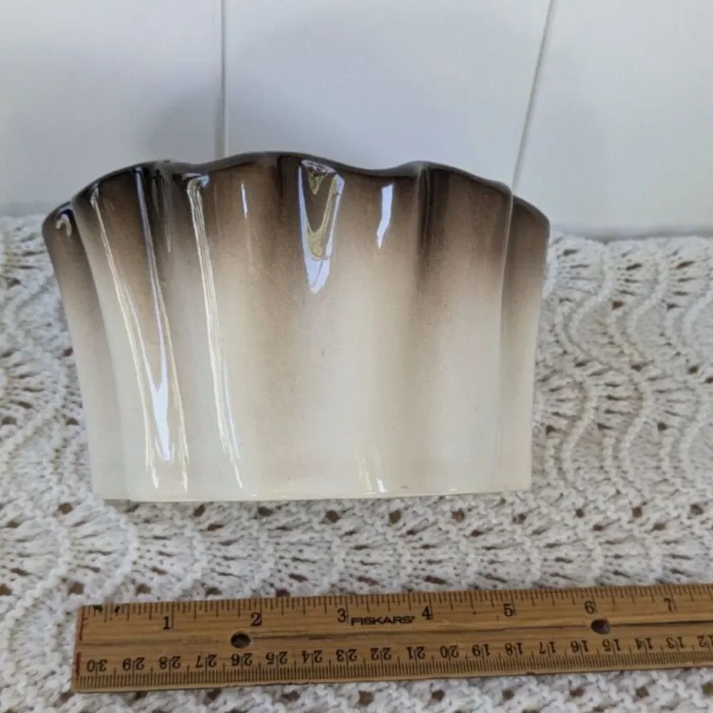 Unique Delee Art Crescent Shaped, Scalloped Edge Pottery Planter